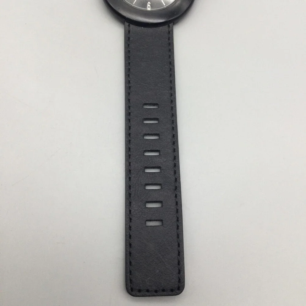 Timex Mens Watch 44mm Black Dial Black Leather Strap Neon Hands New Battery